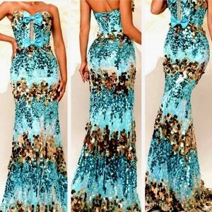 Bow Knot, Tube Top, Lace Up, Contrast Sequined Mermaid Gown for Special Events